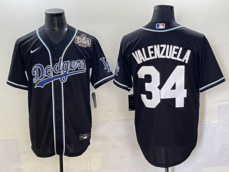 Men 2025 Los Angeles Dodgers #34 Valenzuela Black Three generations Fashion Nike MLB Jersey style 7048